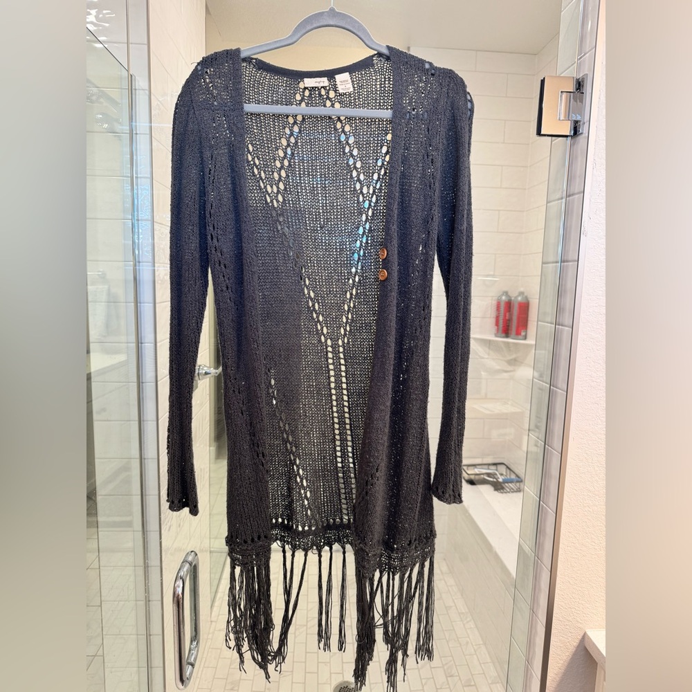 Daytrip Charcoal Open-Knit Cardigan